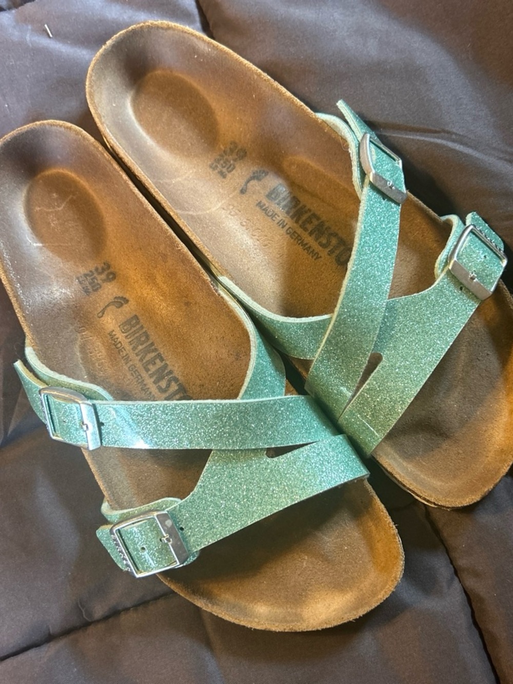 Women’s Size 39 Sparkle Aqua /teal color Birkenstock Sparkle Double-buckle